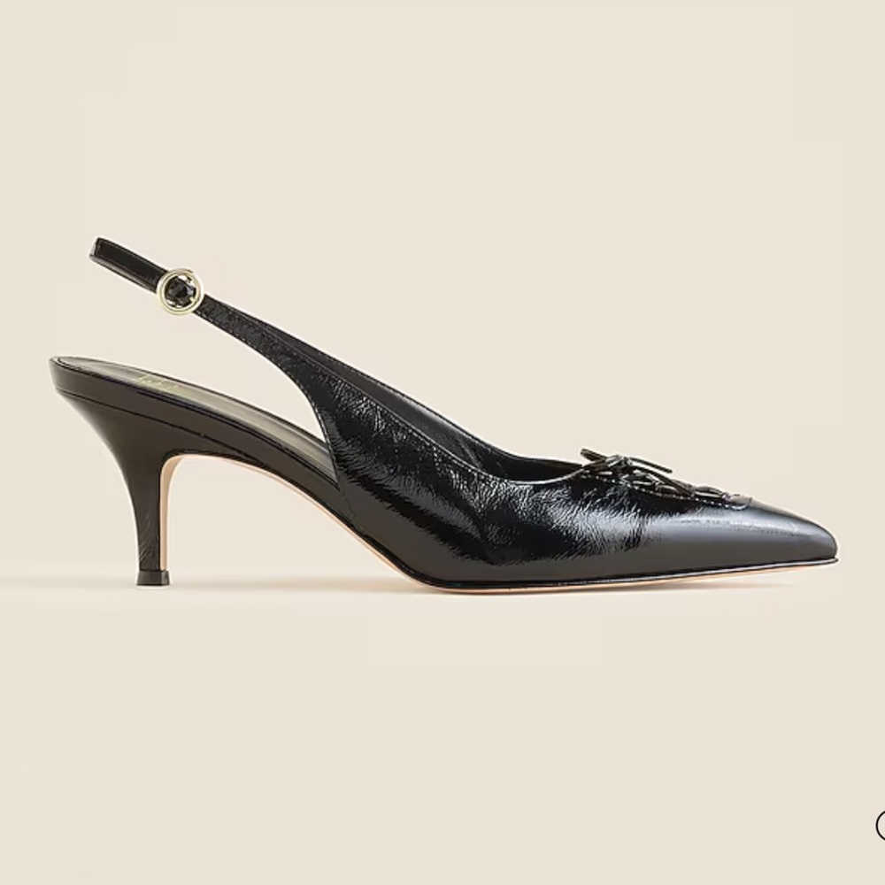 J. Crew Italian Leather Glossy Black Slingback Heels
